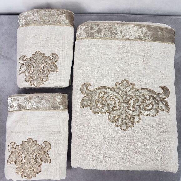 Linum Home 3 Pc Bath Towel Set Beige Turkish Cotton May Embellished - Picture 3 of 6